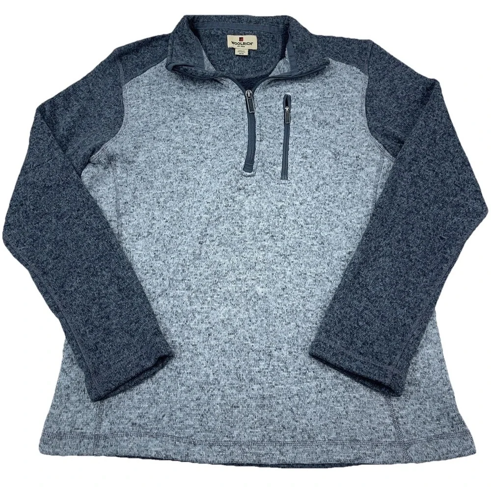 Woolrich Sweater Men Medium Gray Fleece Pullover Quarter Zip Jacket Heather A13